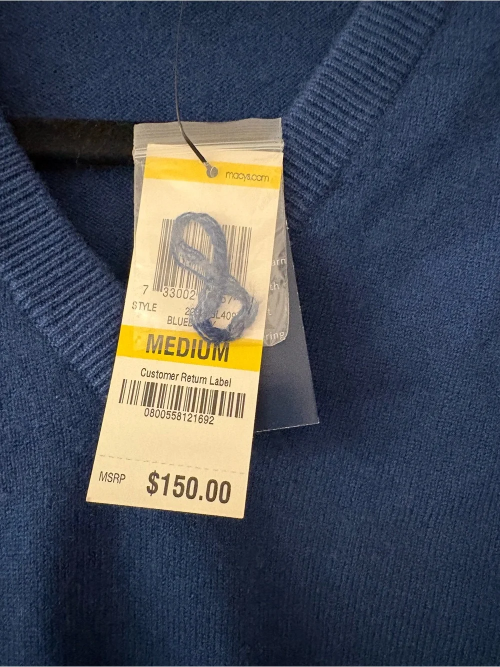 Club Room Men's V-Neck cashmere Sweater in Blue M